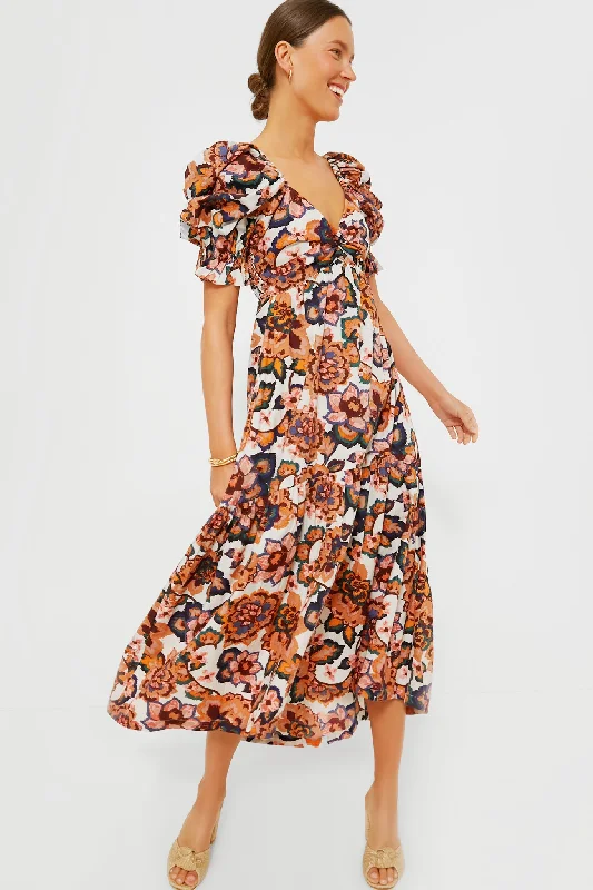 Desert Floral Print Jewel Ankle Dress