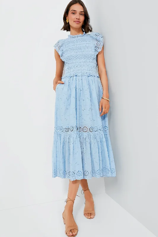 Sky Veronique Embroidery Flutter Sleeve Dress