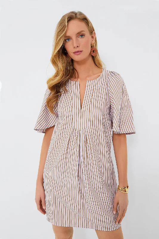 Lilac Stripe Seersucker Finley Flutter Sleeve Dress