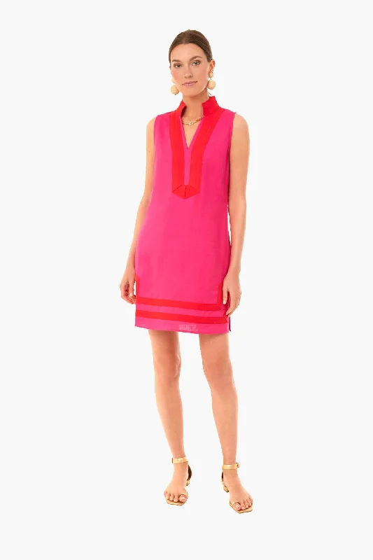 Hot Pink and Red Sleeveless Classic Tunic Dress