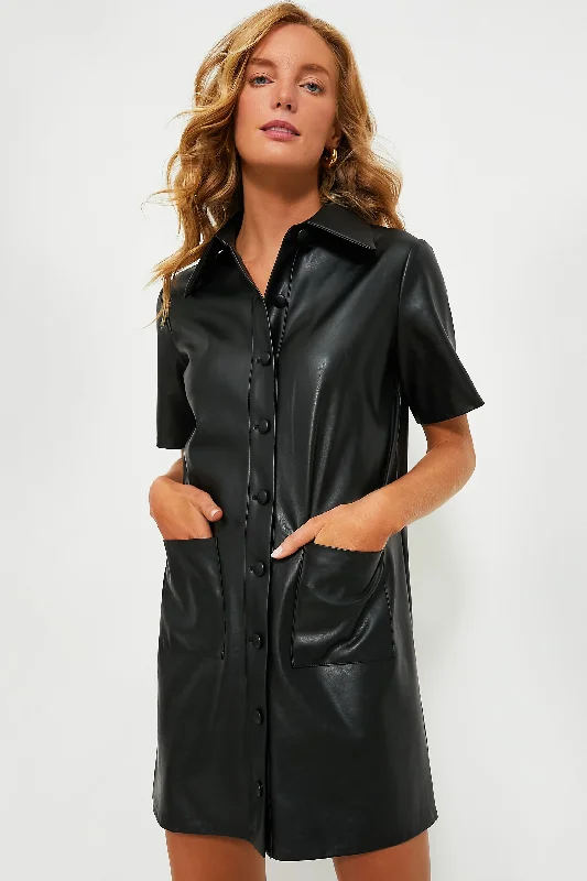 Black Leather Violetta Shirt Dress