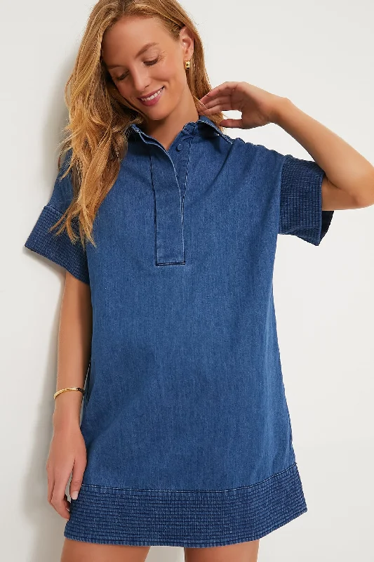 Denim Trapunto Stitch Sofia Shirt Dress