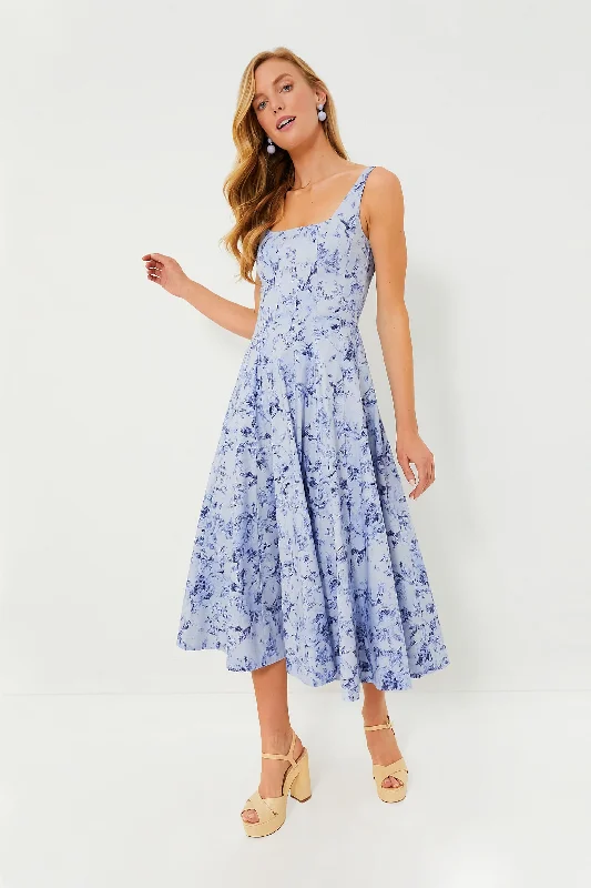 Periwinkle Sketchbook Floral Midi Wells Dress