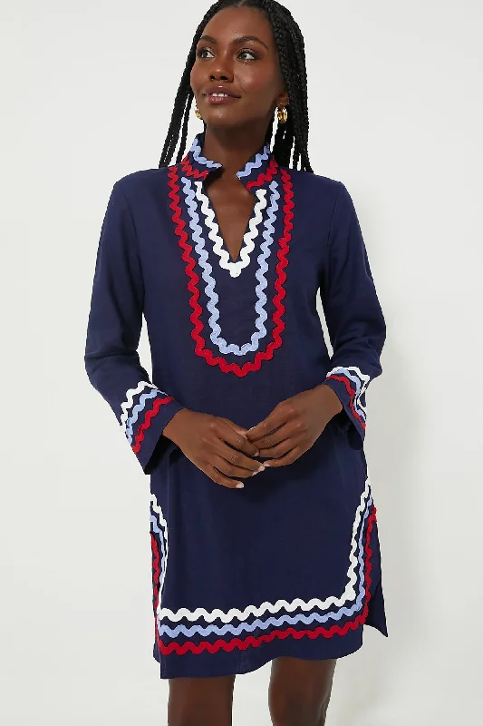 Navy Red White & Blue Long Sleeve Classic Tunic