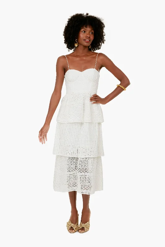 White Cotton Broderie Anglaise Midi Dress