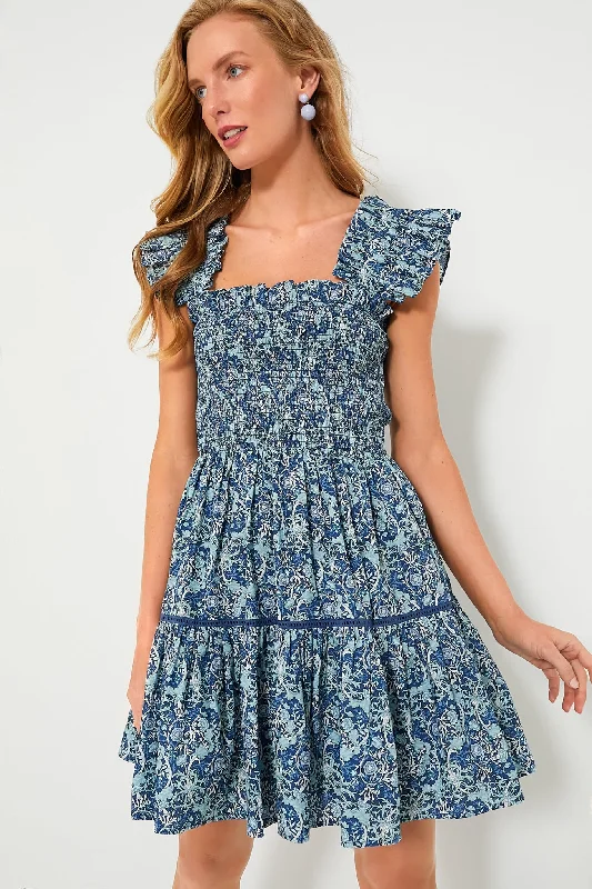 Blue Floral Smocked Eleanor Mini Dress