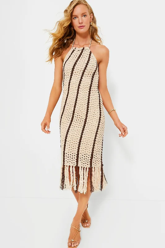 Taupe Crochet Midi Dress