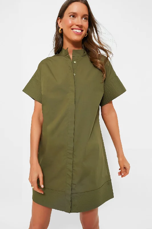 Olive Green Trapunto Stitch Sofia Shirt Dress