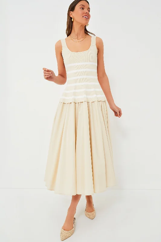 Sand Stripe Silas Knit Bodice Midi Dress