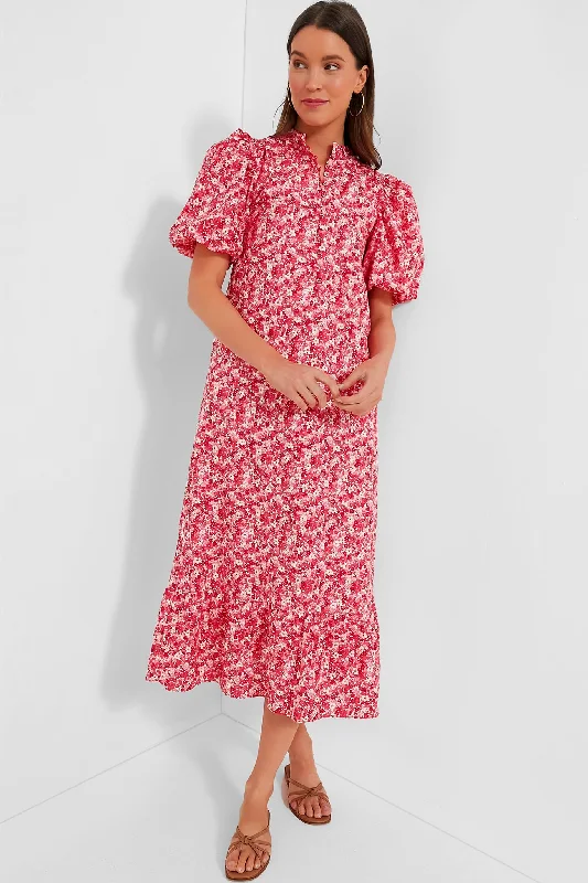 Pink and Red Floral Mimi Midi Dress