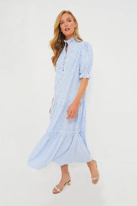 Blue Stripe Seersucker Selena Maxi Dress