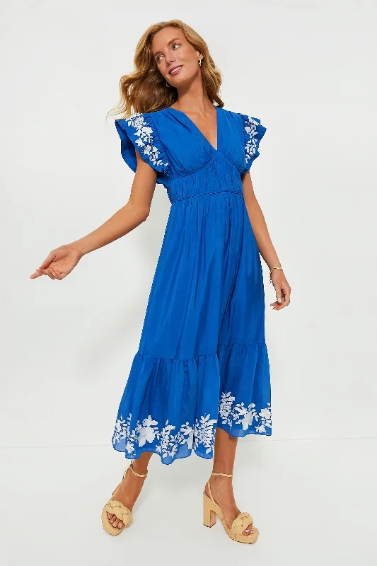 Cerulean Sutton Flutter Sleeve Maxi Dress