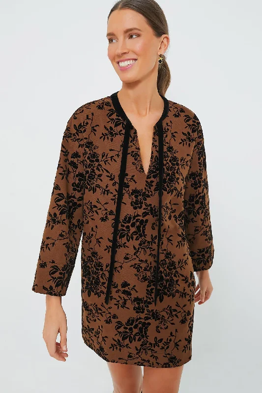 Brown & Black Burnout Floral Elma Mini Dress