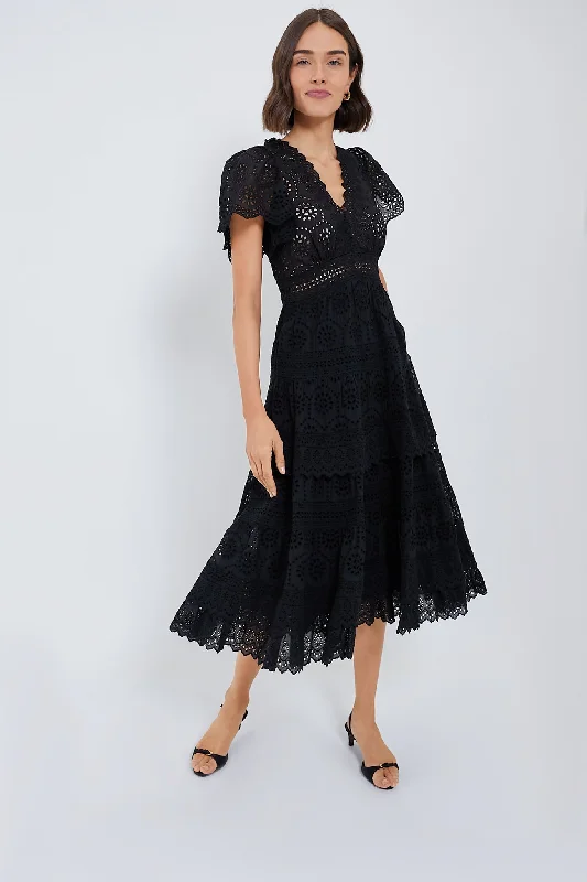 Black Lainey Embroidery Short Sleeve Dress