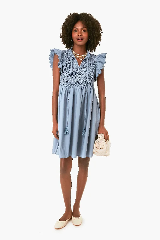 Dusty Blue Smocked Mini Dress