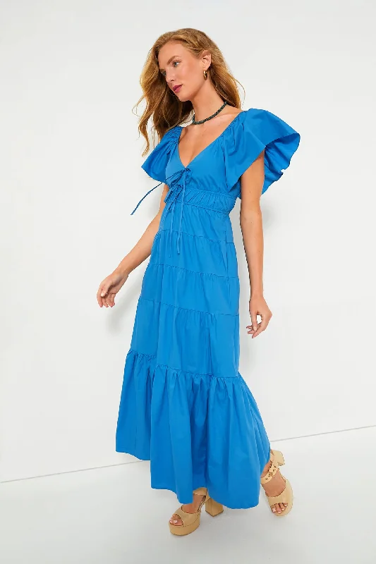 Blue V-Neck Maxi Dress