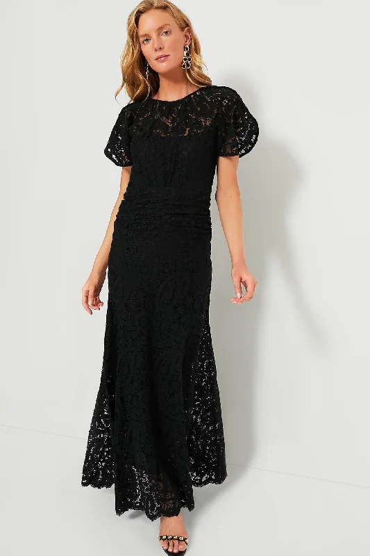 Black Broderie Lace Maxi Dress