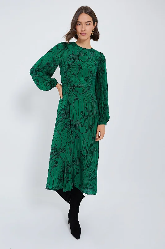 Green Sunniva Print Long Sleeve Dress