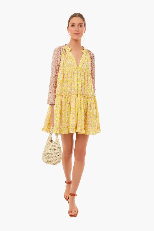 Yellow And Sand Ikat Swing Dress