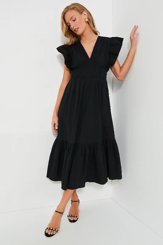 Black Sutton Flutter Sleeve Maxi Dress