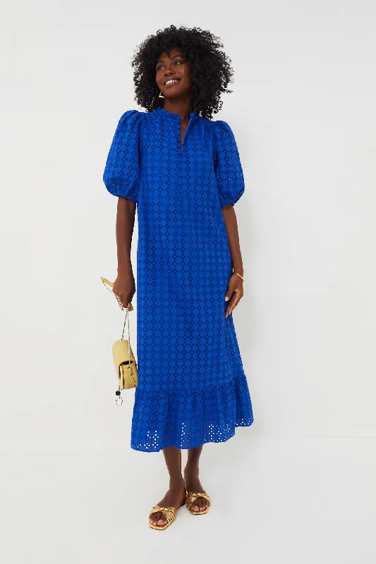 Royal Blue Eyelet Midi Tryall Dress