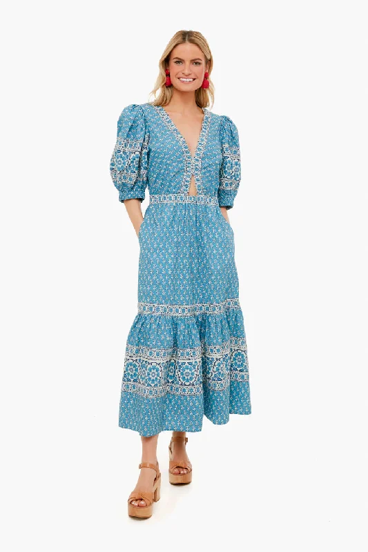 Blue Fernanda Tile Print Cut Out Dress