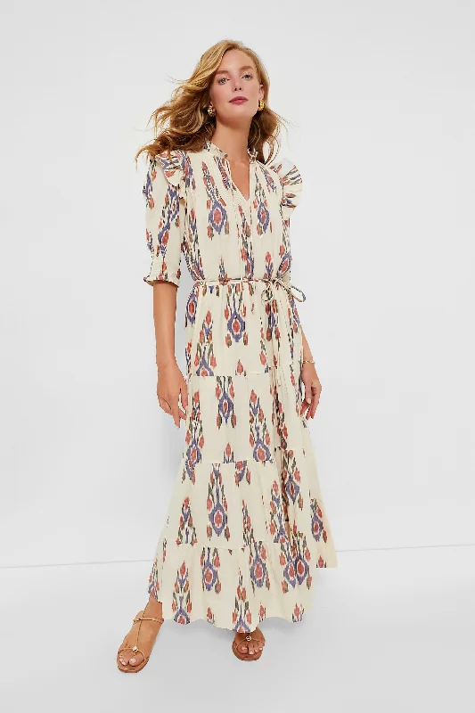 Sanford Cream Cinched Pintuck Maxi Dress