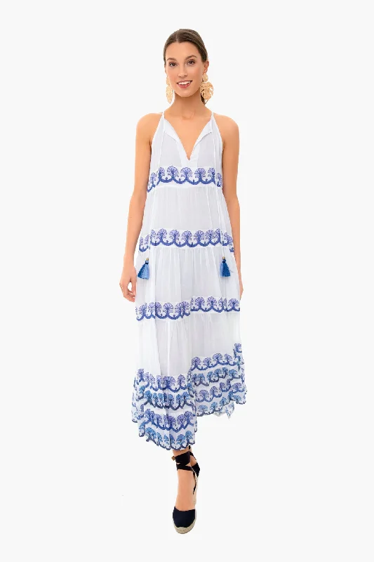 Holland Blue Long Tiered Tassel Dress