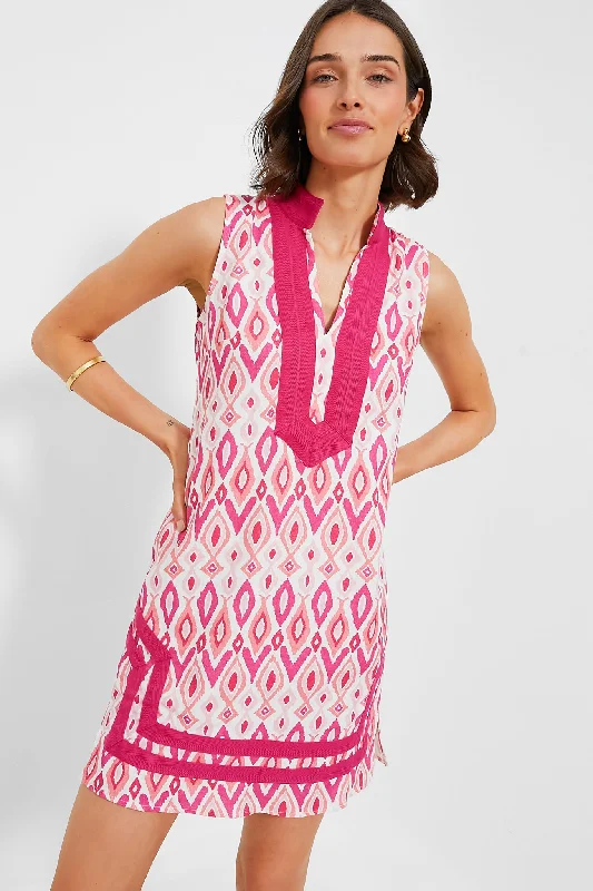 Pink Ikat Print Sleeveless Flare Tunic