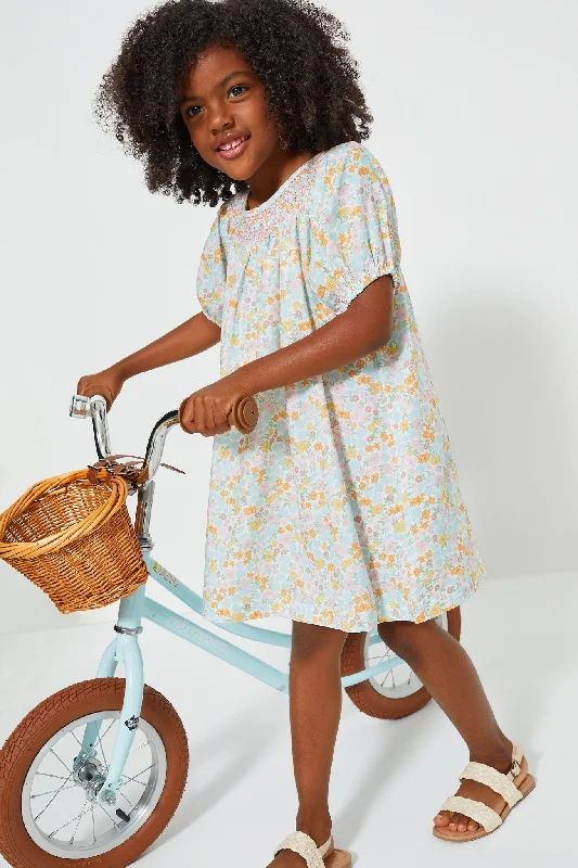 Hawaiian Floral Raglan Sleeve Smocked Dress