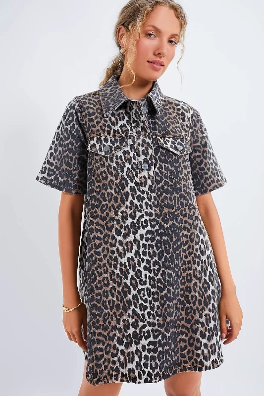 Leopard Print Denim Mini Dress