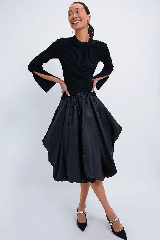 Black Kenlie Long Sleeve Mock Neck Midi Dress