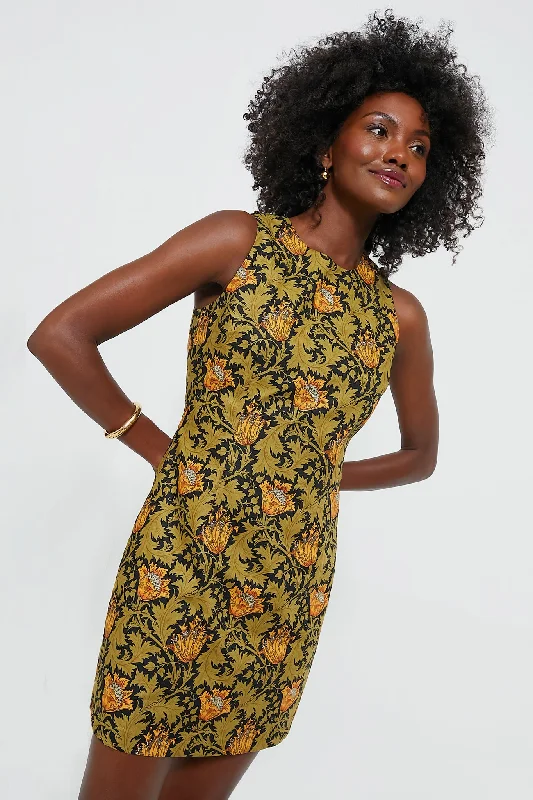 Olive Leafy Floral Lennon Mini Dress