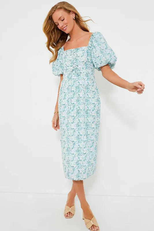 Teal Floral Lace-Up Lila Midi Dress