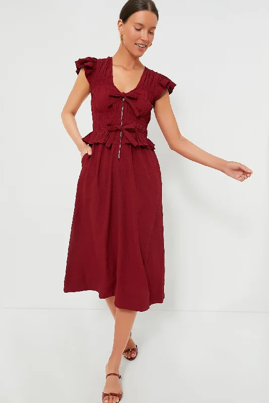 Red Regina Seersucker Flutter Sleeve Dress