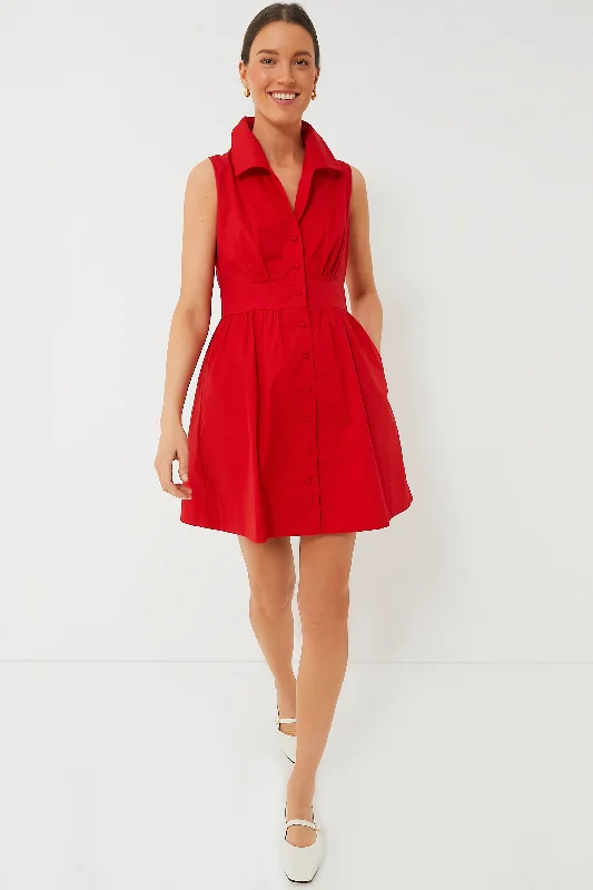 Red Sleeveless Noelle Shirt Dress