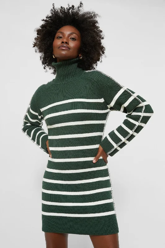 Pine Green & White Striped Emsley Mini Sweater Dress