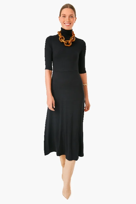 Black Elbow Sleeve Turtleneck Dress