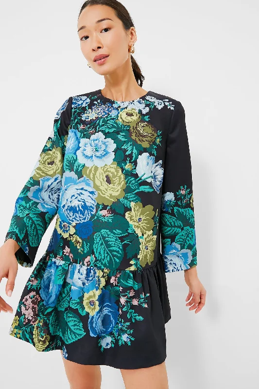 Black Verdant Floral Pierce Dress