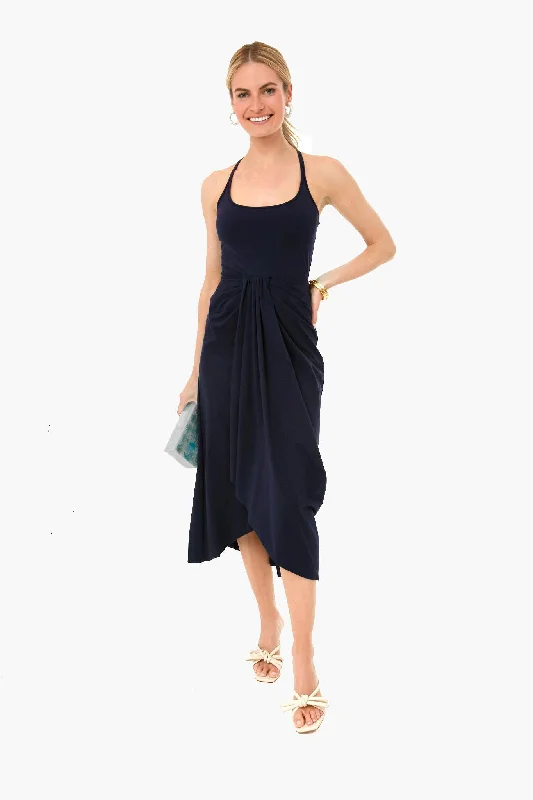 Navy Sarong Drape Dress