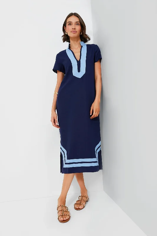 Navy Short Sleeve Classic Maxi Tunic