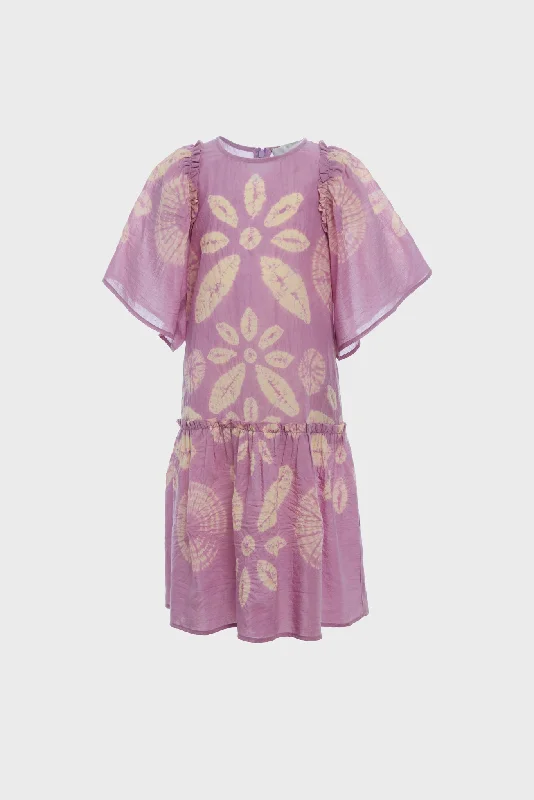 Lilac Thea Tie Dye Print Flutter Sleeve Dress