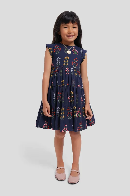 Navy Field Floral Peachy Dress