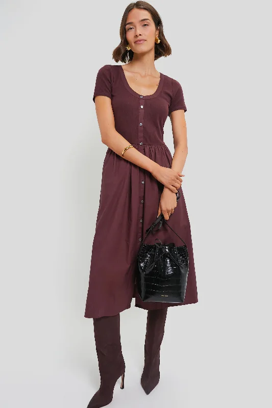 Burgundy Renata Solid Crew Neck Dress