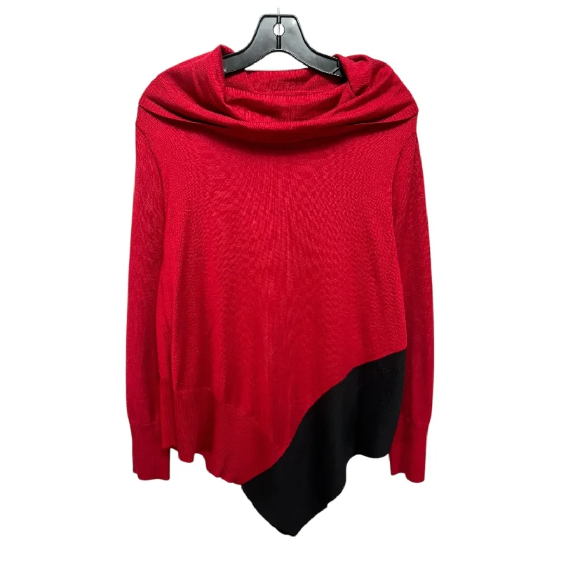 Asymmetrical Hem Sweater By Linda Matthews In Black & Red, Size: M