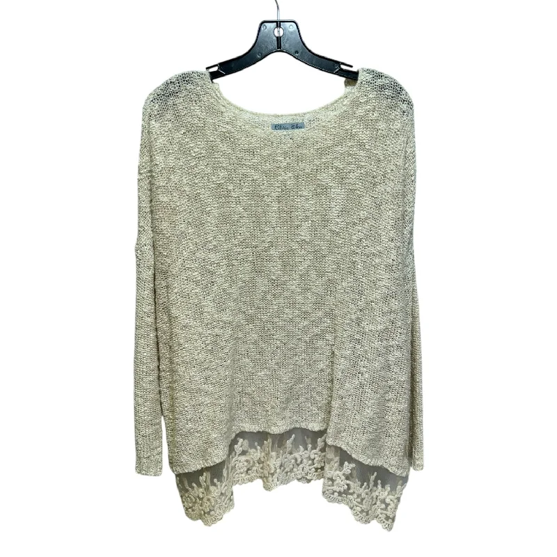 Lace Trim Sweater By Olivia Sky In Cream, Size: 1x