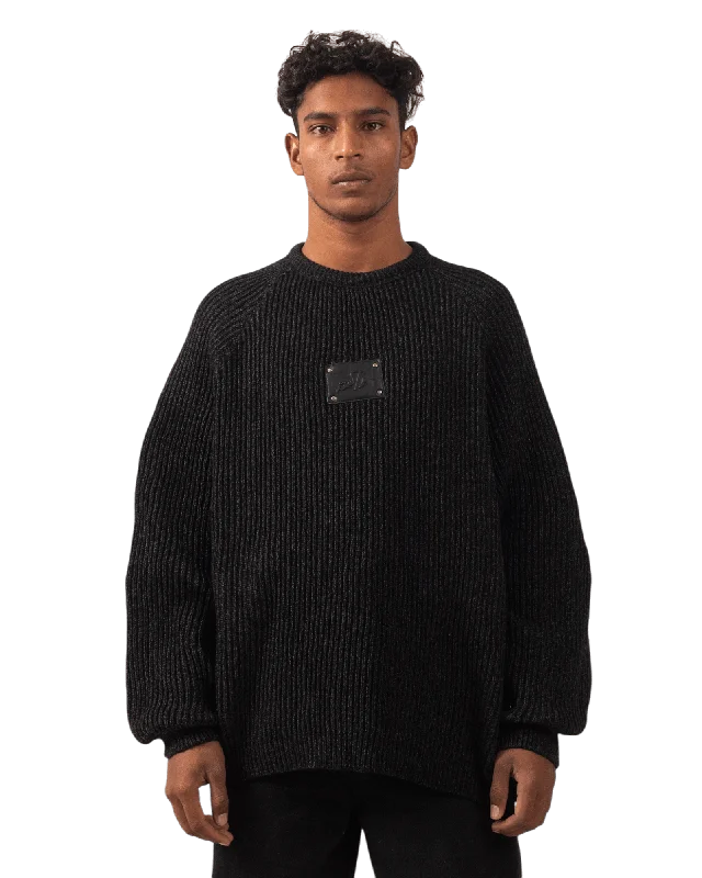 BLACK KNIT JACQUARD SWEATER