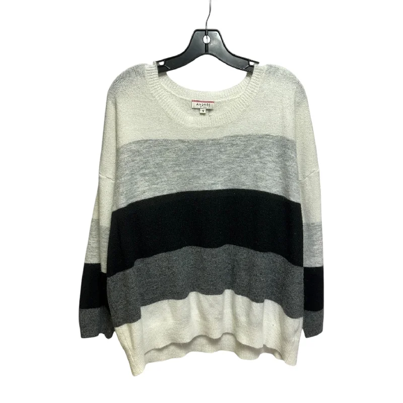 Sweater By Andree By Unit In Black & Cream, Size: 1x