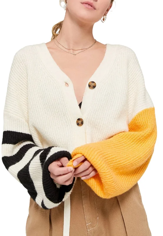 TMD Ivory/Gold Piper Balloon Sleeve Cardigan