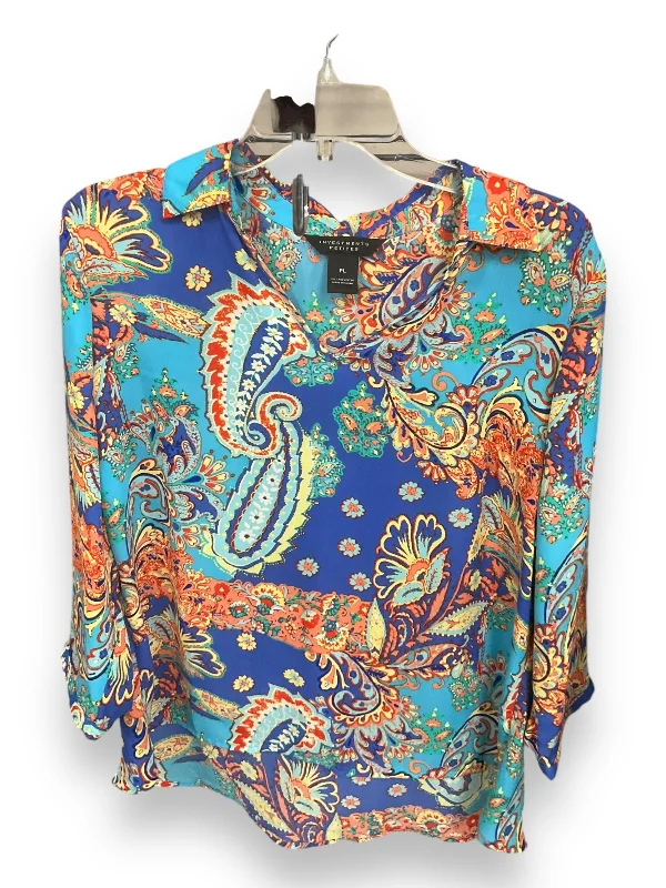 Top 3/4 Sleeve By Investments In Multi-colored, Size: Petite L